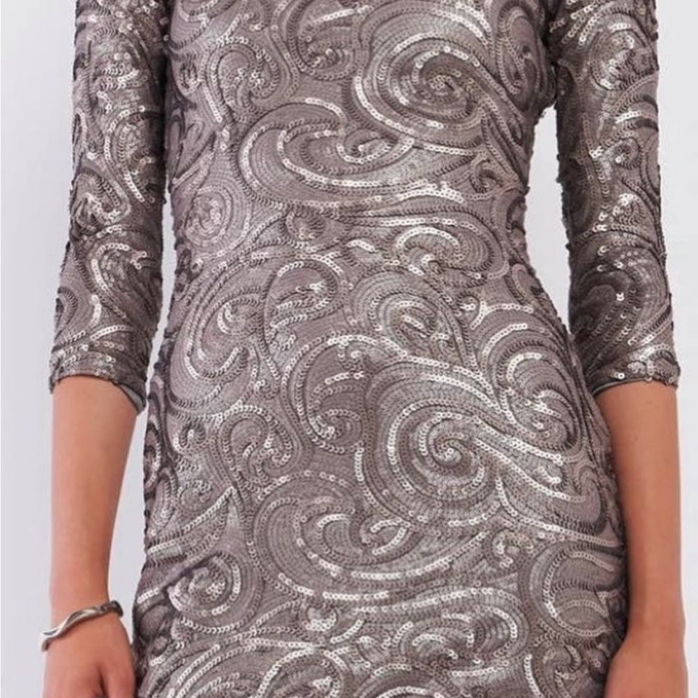 Sugarlips Shimmering Sequin Oxidized Gold Metallic Swirl Mini Dress